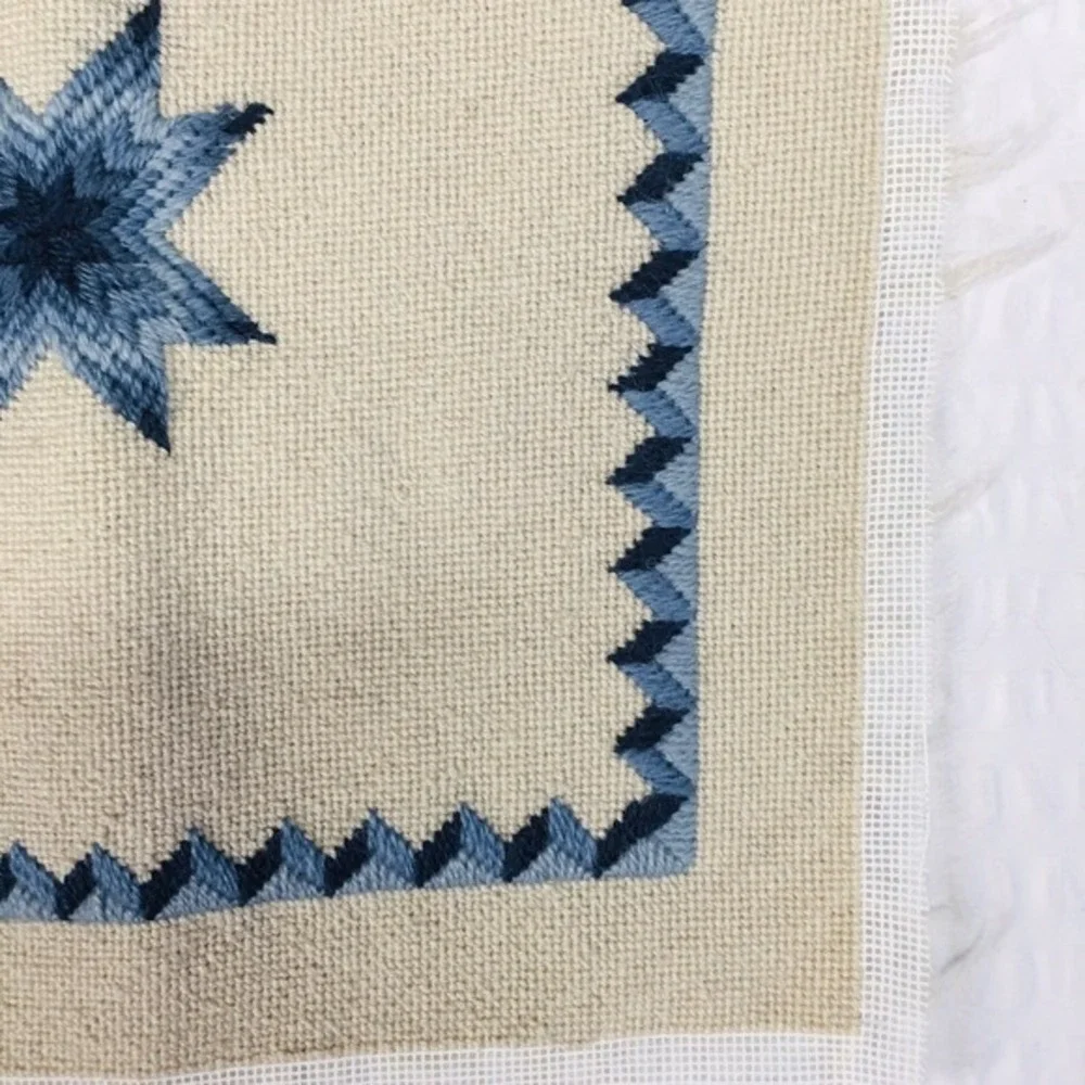 Handmade Needlepoint Pillow‎ Cover Blue Ivory Barn Star Grandmacore Cottagecore